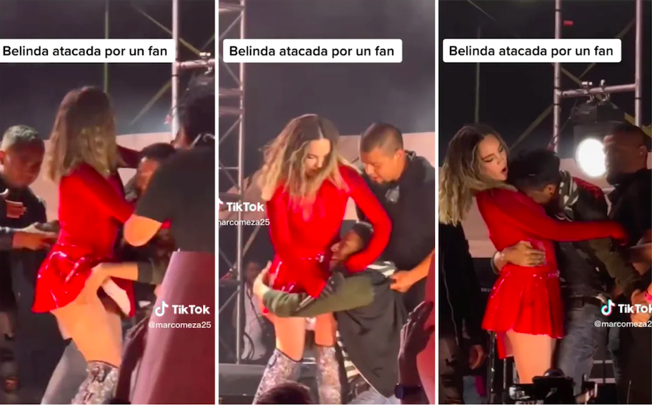 Fan de Belinda se sube al escenario y la lastima
